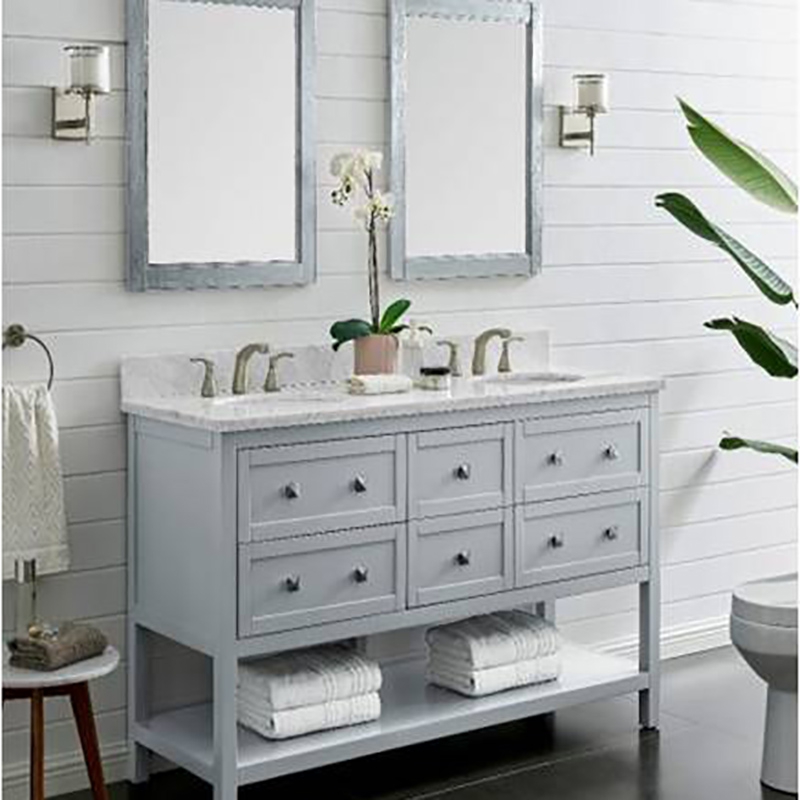 Solid Wood+ Natural marble bathroom vanity 60 Inch With cabinets, Gray 6 drawers